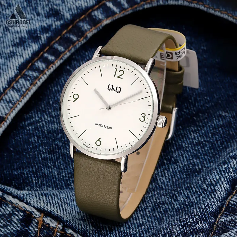 Q&Q White Dial Quartz Leather Band Men's Watch- Q56B-003PY